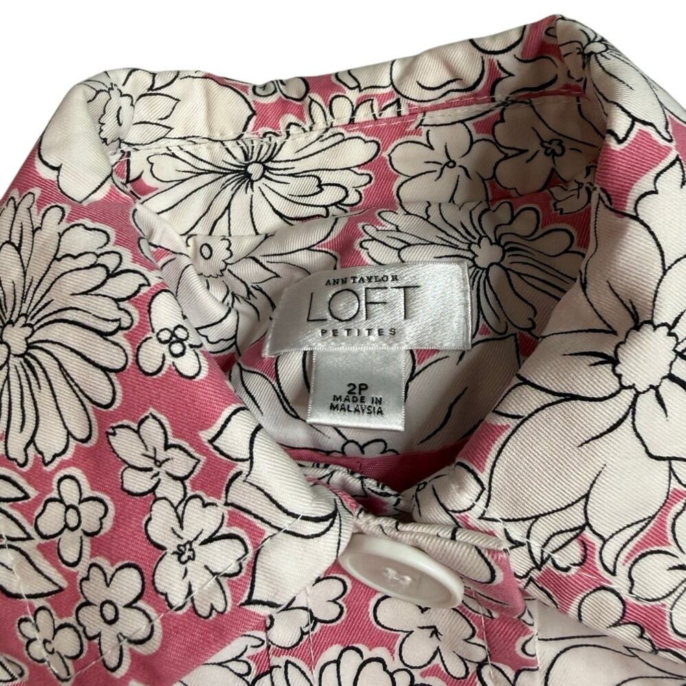 Ann Taylor LOFT Pink White Floral Longline Blazer Jacket Car Coat 4P - Picture 4 of 11